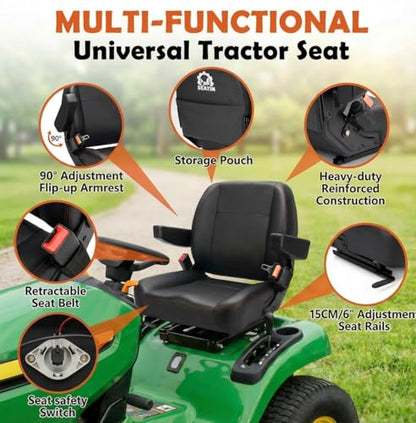 SEATIN Universal Forklift Seat,Tractor Seat,with Micro Switch,Armrest and Safety Belt,for Tractor,Mower,Skid Loader,Telehandler,Backhoe,Excavator Dozer…