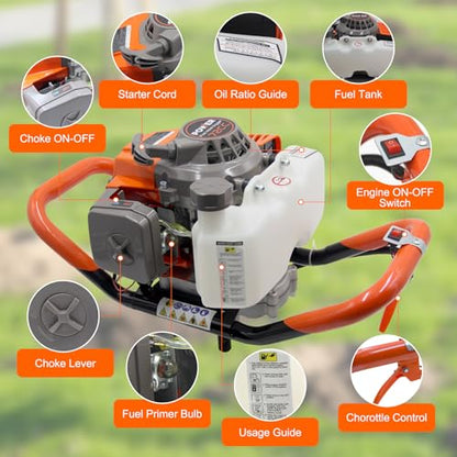 72CC Gas Powered Post Hole Digger with 3 Drill Bits (4", 6", 12") & 2 Ext - style: 72CC+3 auger(4"6"12")+2 Stroke