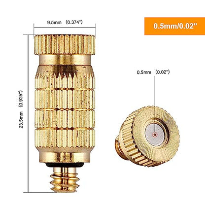 20pcs High Pressure Atomizer Nozzle Brass Misting Nozzles for Outdoor Cooling System, Landscaping, Greenhouse Irrigation, Air Humidification, Anti-Drip Fogging Spray Head(0.02"/0.5mm) - size: 0.02" / 0.5mm