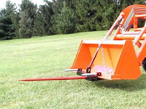 Front Loader Bucket Hay Bale Spear Attachment w/ 39" Bale Spear & Stabilizer Spikes, Rated 3000 LB - size: 1 x 39"