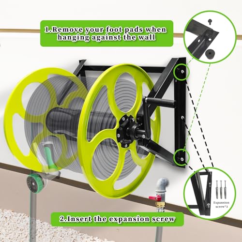 Wall Mount Garden Hose Reel 400FT, Fits 5/8"Hose with 3/4" Brass Fitting
