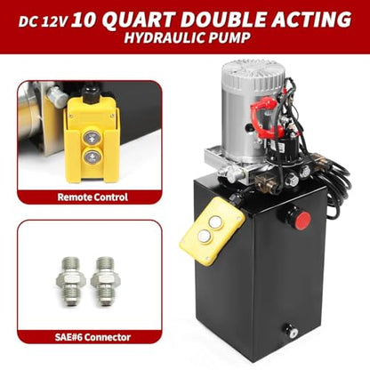 Nakkaa 12V DC 10 Quart Hydraulic Power Device Double Acting Hydraulic Pump - size: 10 Quart Double