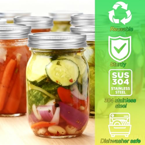 Palksky Stainless Steel Regular Mouth Canning Lids and Rings, Airtight/Rustproof Mason Jar Lids with Bands Set of 4 - style: Regular Mouth Stainless Steel Mason Canning Lids and Rings Set of 4