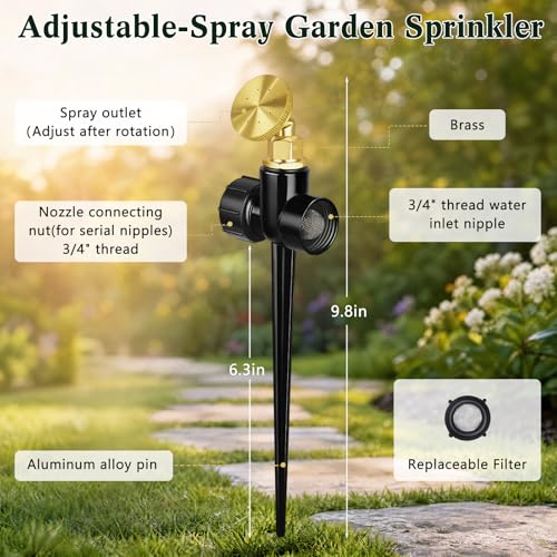 Tioncy 4 Pack Metal Lawn Sprinkler for Yard with Brass Nozzle & Aluminum Alloy Spike Base, Adjustable Automatic Garden Sprinkler System with Screen Gasket for Lawn Garden Yard Greenhouse(Black) - color: Black