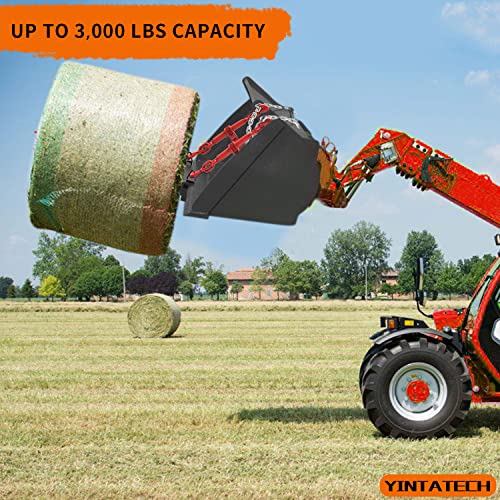 YINTATECH Dual Hay Bale Spear 49" 3000 lbs, Heavy Duty Front Skid Steer Loader Tractor Bucket Attachment with Coated Rust Resistant