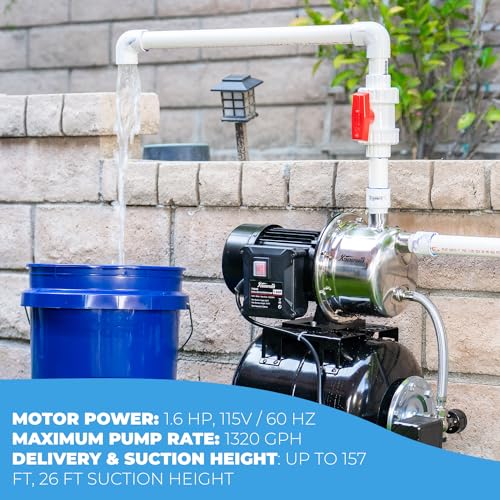 XtremepowerUS 1.6HP Shallow Well Pump with Pressure Tank, 1320GPH, 115V, Pressure Switch, Automatic Water Booster Jet Pump for Home, Garden, Lawn - size: 1.6 HP with Pressure Tank (Black)