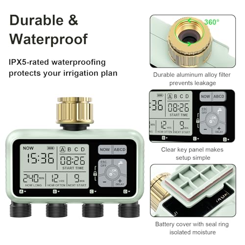 Watering Timer 4 Zone with with Brass Inlet, Sprinkler Timer 4 Outlet - style: 4 Outlets with Brass Inlet