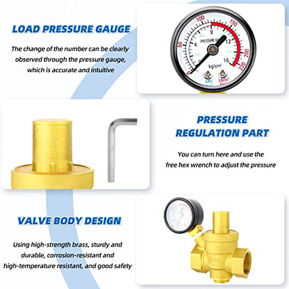 MEANLIN MEASURE 1 inch brass Water pressure regulating valve, pressure regulating valve, pressure reducing valve, DN25, with 0-220PSI pressure gauge - style: 1 inch