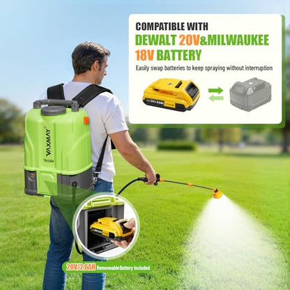 VAXMAY Battery Powered Backpack Sprayer 4.2 Gallon, 120 PSI Electric Garden Sprayer Compatible with DeWalt 20V Battery, Weed Yard Sprayer with 2 Wands, 5 Nozzles, 2.6 Ah Battery & Charger Included - size: 4.2 Gallon