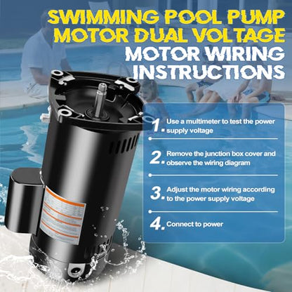 SQ1202 Pool Pump Motor 2HP 48Y Frame Fit for Century A.O.Smith Single Speed - size: 2 HP SQ1202 48Y Frame
