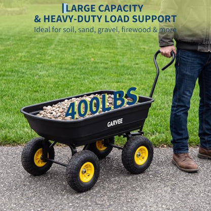 Garvee Garden Dump Cart, 400lb Heavy Duty Poly Wagon with Pneumatic Tires - size: 400LBS