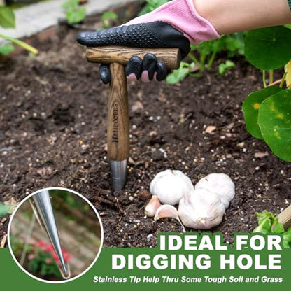 Haliaeetus Dibbler Garden Tool, 5'' Depth Mark Bulb Dibber for Sowing Seeds