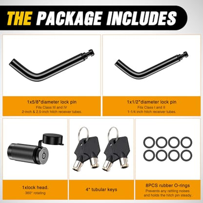 Nilight 1/2" & 5/8" Anti-Theft Lockable Trailer Hitch Lock Pin | Keyed Unique Weatherproof Anti-Theft Lockable Fits 2" 2-1/2" & 1-1/4"Receiver Tow Truck Boat Bike Truck Black - color: Hitch Lock Pin 1/2" & 5/8" Black
