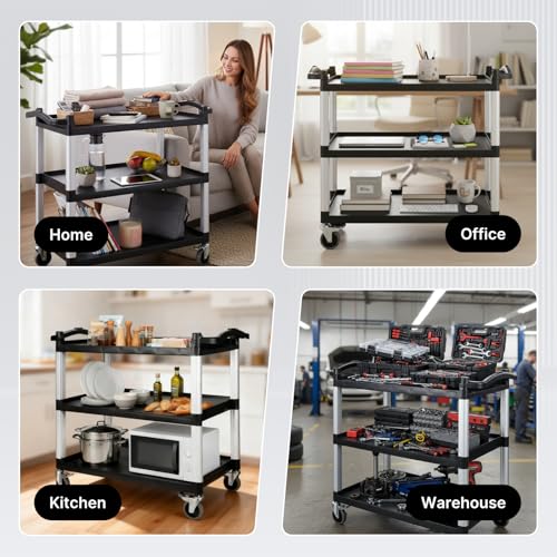 NorthSky Select Dual-Handle Utility Cart, 3 Shelves, 440 lb. Cap - Plastic Shelves, Swivel Casters - Ideal for Office, Garage, Janitorial Transport & Storage - size: 39.8x20.9x37.4 in
