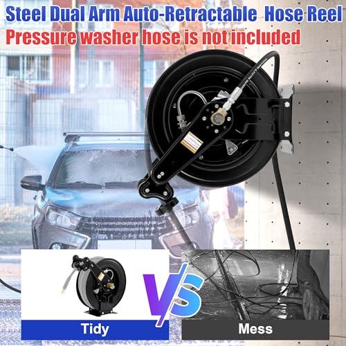 FIXFANS Pressure Washer Hose Reel 50FT X 3/8", Retractable - size: 50 FT x 3/8"