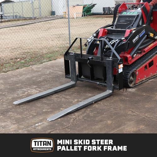 Titan Attachments Mini Skid Steer Pallet Fork Frame, Universal SSQA Connection, Rated 4,000 LB, C2 Hay Spear & Stabilizer Spear Sleeves Included - style: Frame Only