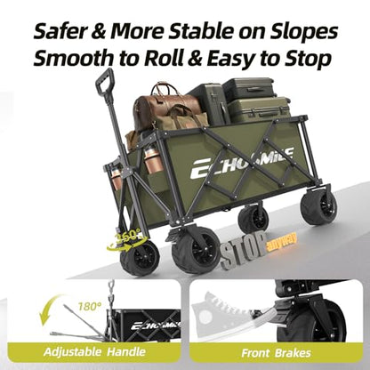 EchoSmile Wagons Carts Foldable Heavy Duty with 400Lbs Wt, 220L Cap, Green - color: Green-aw