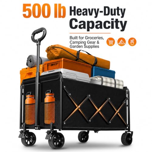 Wagons Carts Foldable, 500 lb 220L Collapsible Wagon with Brakes - color: Charcoal