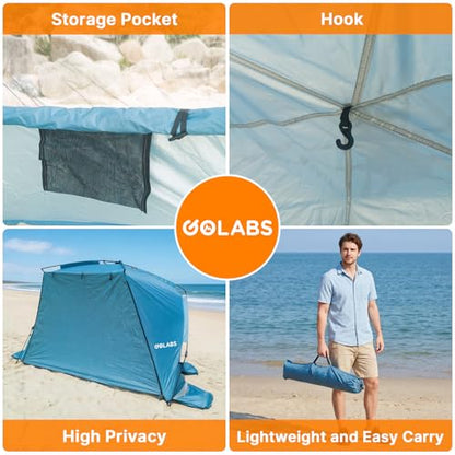 Golabs BT1 Pop up Beach Tent for 3 Person, 1-Min Setup by Pre-Attached Pole - color: BLUE