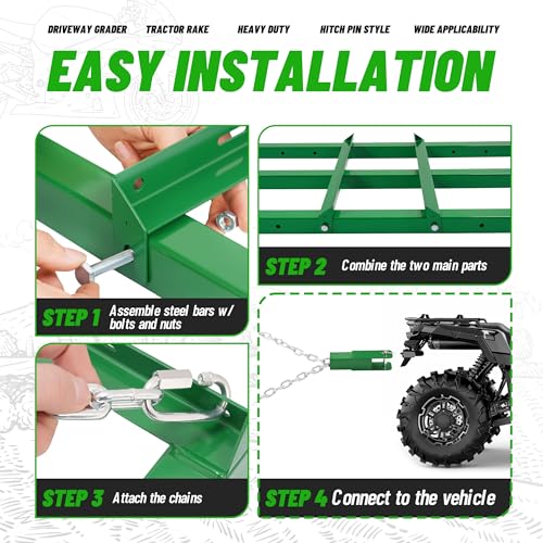 WUTIST 4FT Drag Harrow, Heavy Duty Tow-Behind Driveway Grader with Adjustable Bars & 72 in Chain Compatible with ATV, UTV, Tractor & Mower, Designed for Leveling Soil, Grass, Gravel - color: 4FT-Green