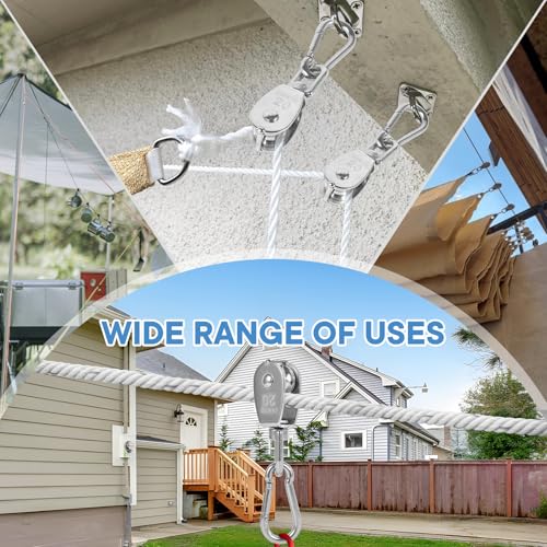 2X 304 Stainless Steel M20 Single Swivel Rope Pulley Blocks with Snap Hooks - size: M20-2pcs