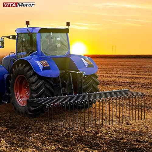YITAMOTOR 72" Tow Behind Landscape Rake, 3 Point Pine Straw Rake for CAT 1 - size: 72 Inch - Black