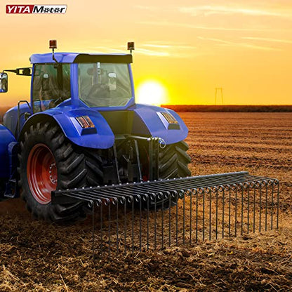 YITAMOTOR 72" Tow Behind Landscape Rake, 3 Point Pine Straw Rake for CAT 1 - size: 72 Inch - Black