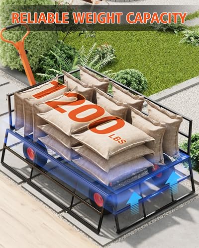 Heavy Duty 1200 Lbs Capacity Mesh Steel Garden Cart Folding Utility Wagon with Removable Sides & 180° Rotating Handle for Garden, Lawn, Warehouse, Farm - color: 1200-black & Orange