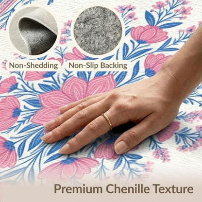 5'x7' Pink Toile Motif Way Flower Chinoiserie Washable Area Rug - color: Pink/Pattern 17, size: 5' x 7' (Rectangular)