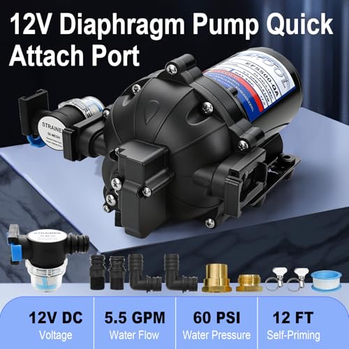 EF5500-BOX-QA 12V Sprayer Pump,5.5GPM 60 PSI Diaphragm Pump,Soft Wash Pump