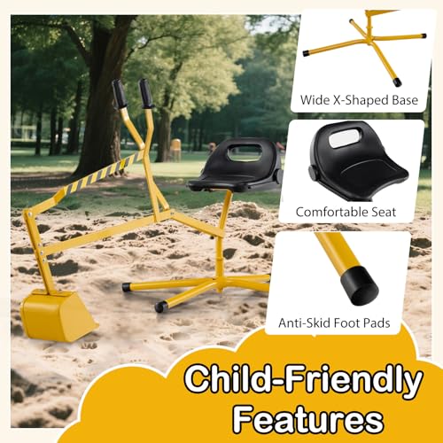 Costzon Sand Digger, Sandbox Excavator Ride On Toy with 360° Rotation X-Shaped Metal Base & 2-Handed Controls for Sand, Dirt, Leaves & Snow, Outdoor Sandbox Digger for Kids 3+ Years Old - style: X-shaped Base