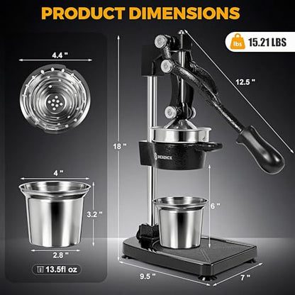 Cast Iron Manual Citrus Juicer Press, Heavy Duty Fruit Squeezer - color: Black