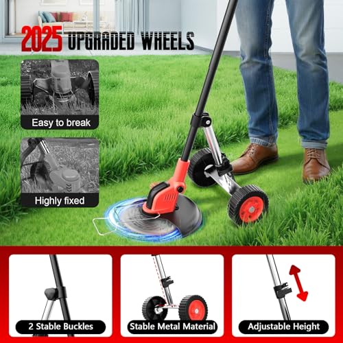 20000 RPM Electric Weed Wacker with Wheel,12″ Brushless Cordless Weed Eater Battery Powered, 4-in-1 Brush Cutter/String Trimmer/Grass Trimmer/Lawn Mower,Edger Stringless Weed Trimmer,5 Blade,2 Battery