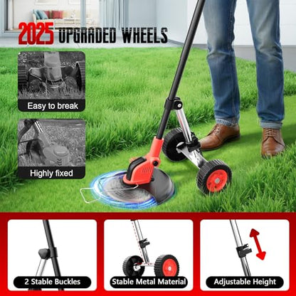 20000 RPM Electric Weed Wacker with Wheel,12″ Brushless Cordless Weed Eater Battery Powered, 4-in-1 Brush Cutter/String Trimmer/Grass Trimmer/Lawn Mower,Edger Stringless Weed Trimmer,5 Blade,2 Battery