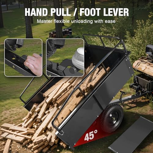 Big RED Heavy Duty ATV Trailer Steel Dump Cart: Yard Garden Trailer for Lawn Mower, Tractor, Garden Waste - 750lbs, 12 cu.ft Capacity