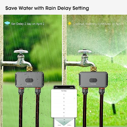 WiFi Hose Timer with Brass Inlet, 2-Zone Sprinkler Timer for Irrigation - color: Black, size: 2 Outlets - T