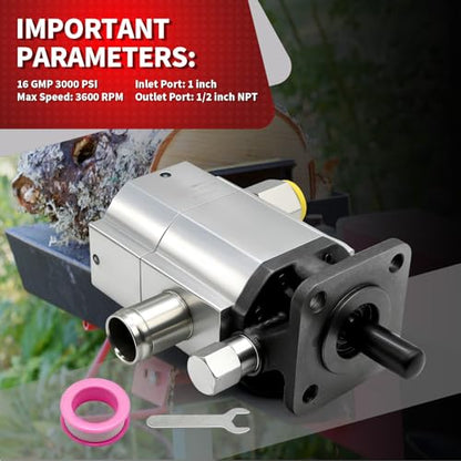 Nakkaa 16 GPM 2 Stage Hydraulic Log Splitter Pump Aluminum Gear Pump - size: 16GPM 3000PSI