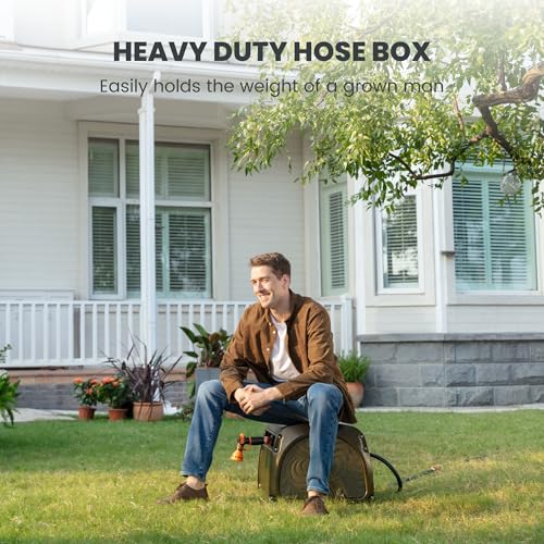 Giraffe Tools SW5 Metal Hose Reel Box, Heavy Duty Garden Hose Storage Reel Hideaway, Crank Handle, 100ft 5/8" Hose, Green - size: 100 FT Hose