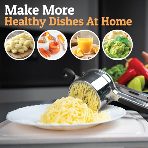 PriorityChef Large 15oz Potato Ricer, Heavy Duty Stainless Steel Potato Masher and Ricer Kitchen Tool, Press and Mash Kitchen Gadget For Perfect Mashed Potatoes - Everytime - color: Black