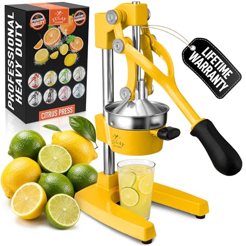 Zulay Kitchen Cast Iron Juicer - Heavy Duty Orange Juicer with Detachable Strainers for Easy Cleaning, Citrus Press for Citrus Fruits, Perfect for Bartenders, Juice Lovers & Health Enthusiasts - color: Lemon Yellow, size: Cast Iron Juicer
