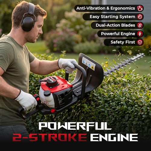 24-Inch 36cc 2 Cycle Gas Powered Dual Sided Hedge Trimmer (Red, 36cc) - color: Red, size: 36cc