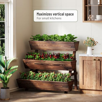 3-Tier Vertical Wooden Raised Garden Bed, Garden Planter Box,Carbonized - color: Carbonized, size: 3-Tier Large