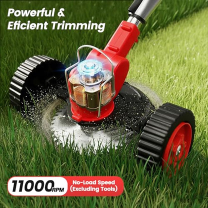 ALSO GO 24V Cordless Electric Weed Wacker Grass Trimmer with Wheels - color: Pure Red
