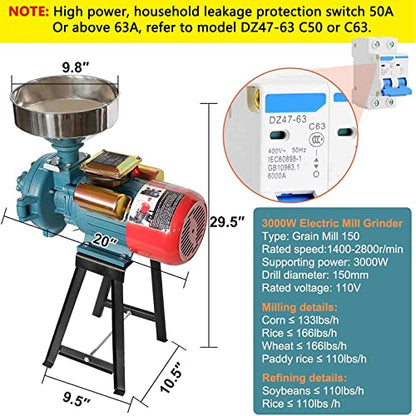 Electric Grain Mill, 3000W 110V Heavy Duty Mill Grinder