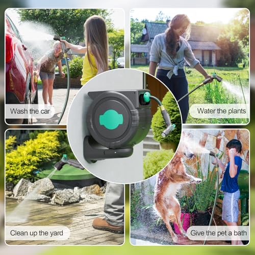 Automatic Retractable Garden Hose Reel 1/2" x 82 ft, 180° Wall Mounted