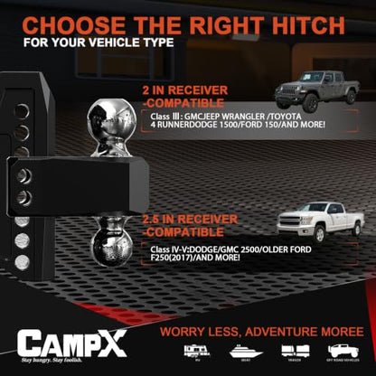 Adjustable Trailer Hitch Fits 2.5" Receiver 6-Inch Drop/Rise, Black - color: 2.5 inch Receiver-Black