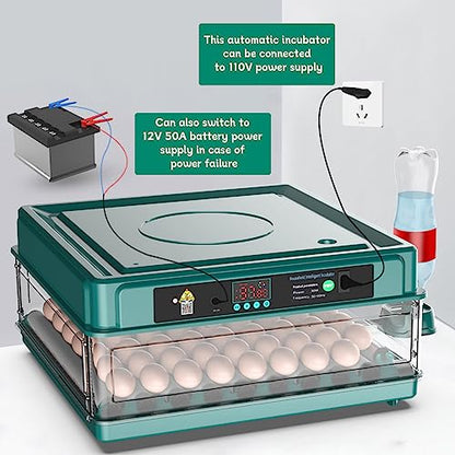 Intelligent Poultry Incubator - 38 Eggs, Automatic Turner & Temperature Control for Hatching Chicken, Quail, Bird & Duck Eggs