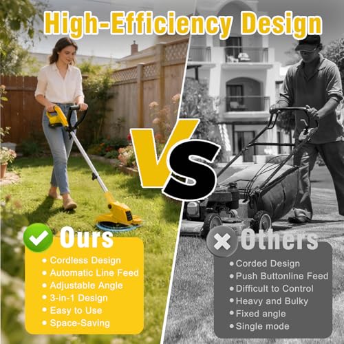 12 Inch Electric Weed Wacker with 2 x2.5Ah Battery Powered Weed Eater - color: Pale Yellow