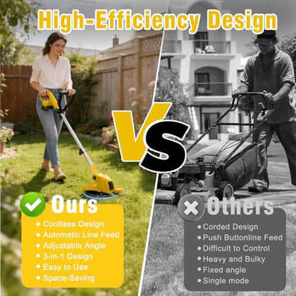 12 Inch Electric Weed Wacker with 2 x2.5Ah Battery Powered Weed Eater - color: Pale Yellow