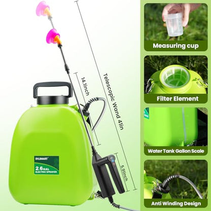 Battery Powered Backpack Sprayer 2.6Gallon, Electric Sprayer with 3-Adjustable Sprayings, Battery Indicator, 5 Nozzles, 41" Retractable Wand, Rechargeable Garden Sprayer for Weed, Lawn&Yard - size: 2.6 Gallon